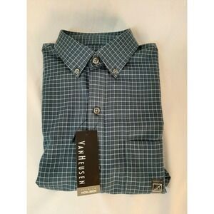 New Van Heusen Men's Classic Checked Green Casual Dress Shirt S 14 - 14 1/2